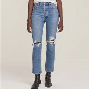 AGOLDE Riley Crop High Rise Straight Jeans Button Fly Size 26 GUC